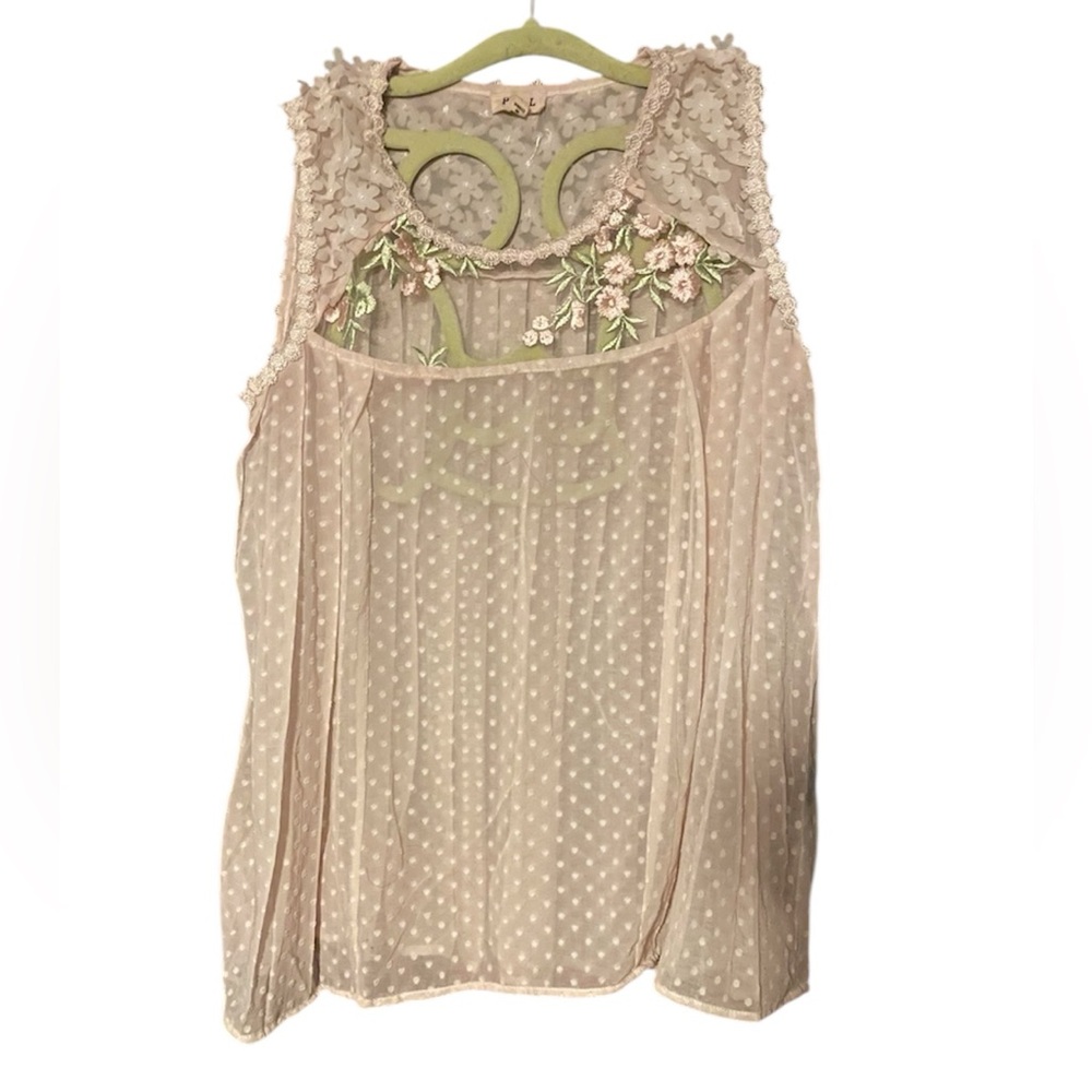 POL Floral Embroidered Pink Sleeveless Top